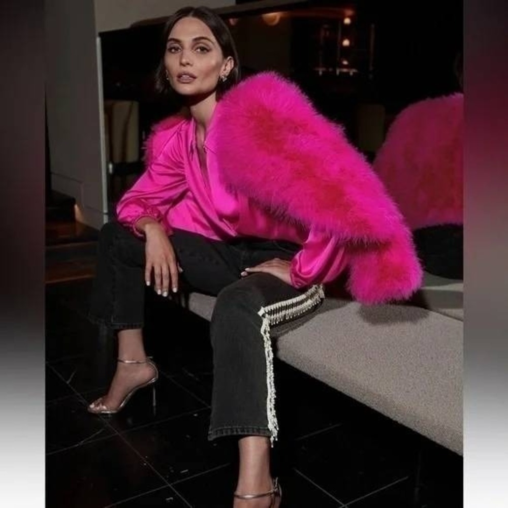 MILLY Karson Luxe Party Pink Fuschia Wrap Front Blouse Medium
